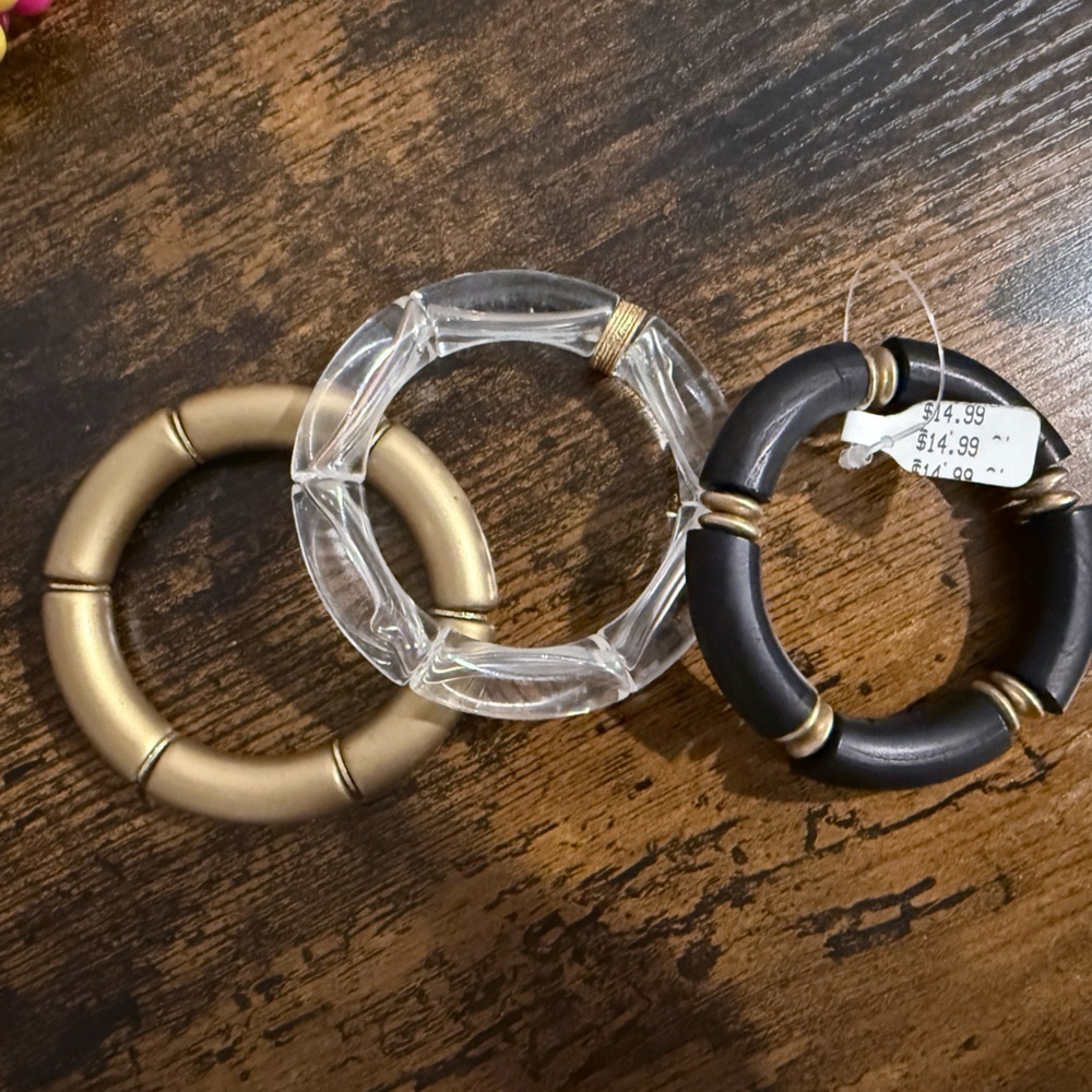 3pc Chunky Bangle Bracelet Lot – Vintage Style, Neutral Colors​​​